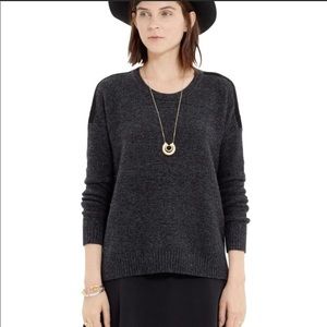 Madewell Dark Grey Crew Sweater with Suede Stripe